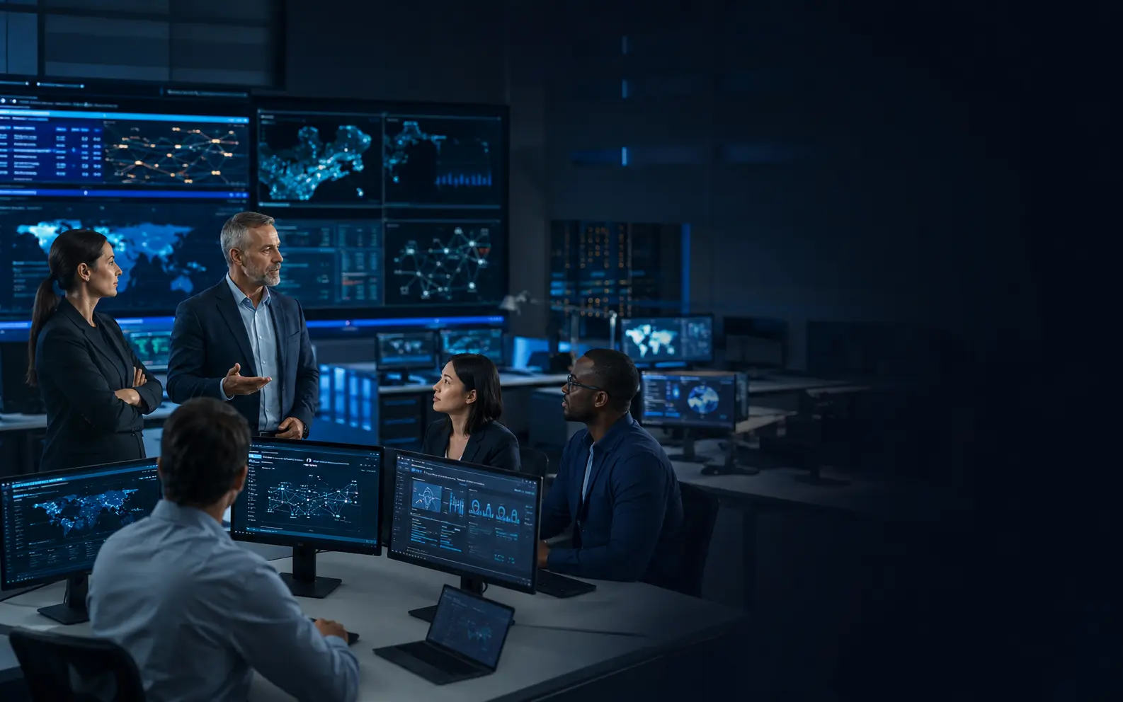 Cybersecurity operations team protecting corporate systems and business continuity