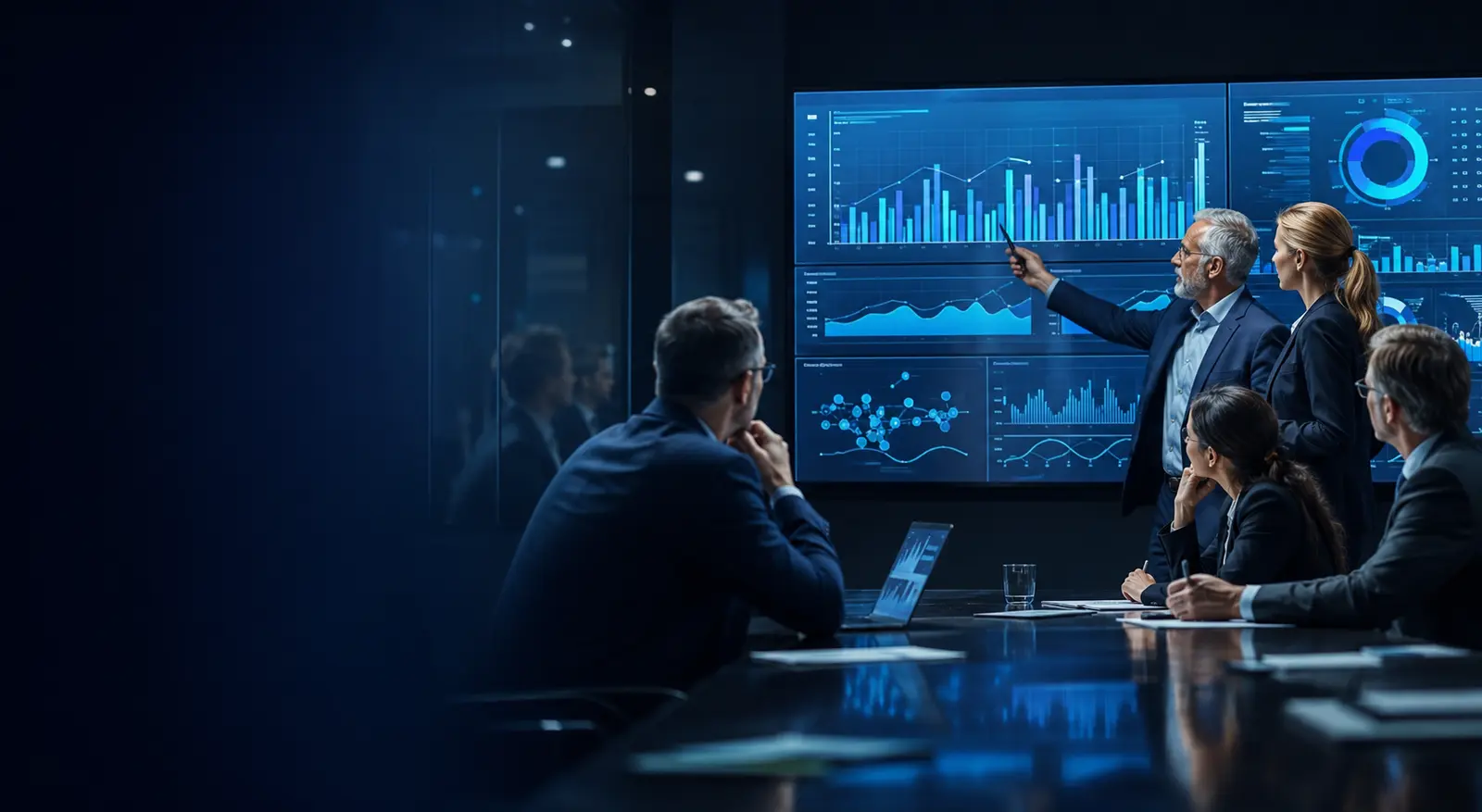 Executives using business intelligence dashboards for strategic decisions