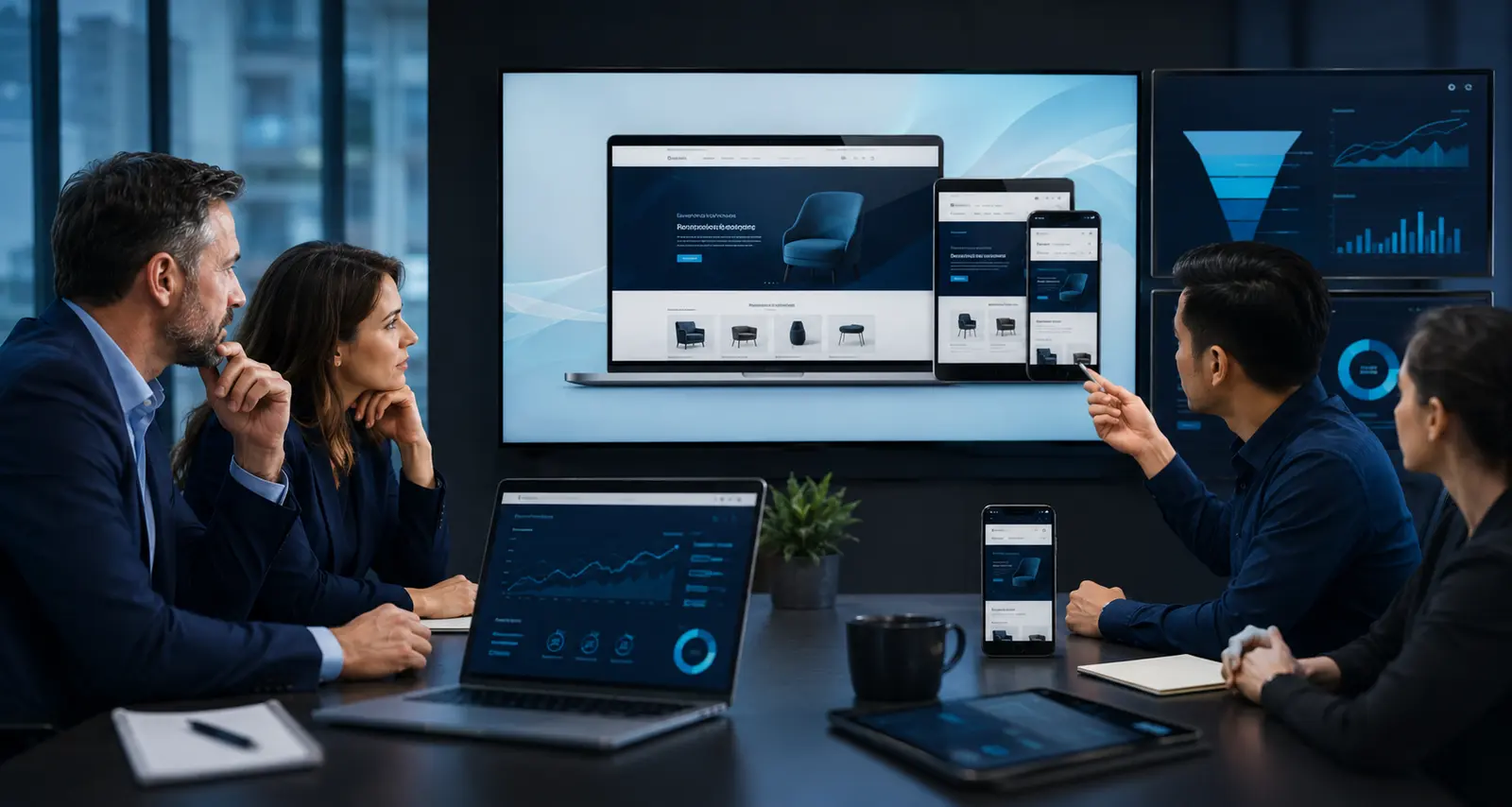 Ecommerce strategy team optimizing responsive customer journeys and conversion performance