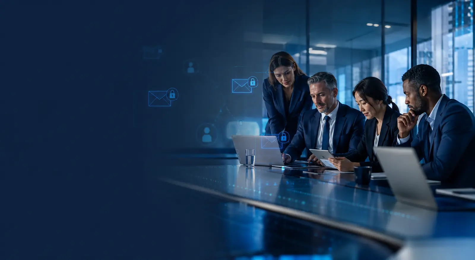 Corporate team collaborating through secure professional business email